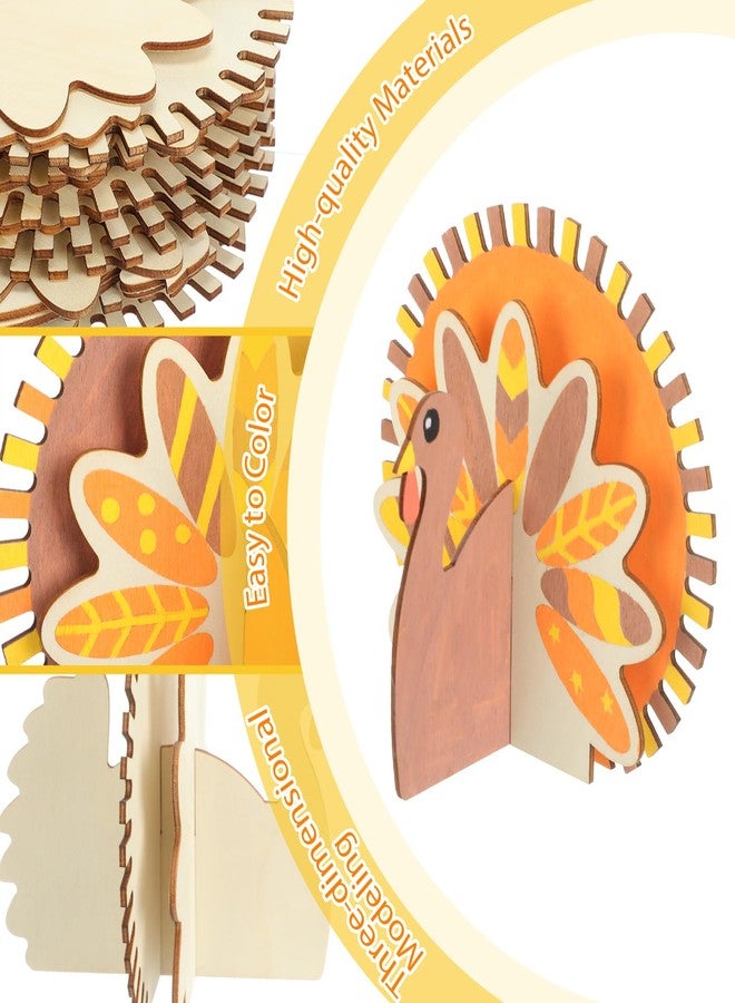 Blueweenly 12 Set Thanksgiving Turkey Wood Crafts to Paint for Kids DIY Turkey Craft Kits with Brush Paintable Unfinished Wooden Slices Fall Cutouts Ornaments Party Favors Wooden Painting Gifts - Image 3